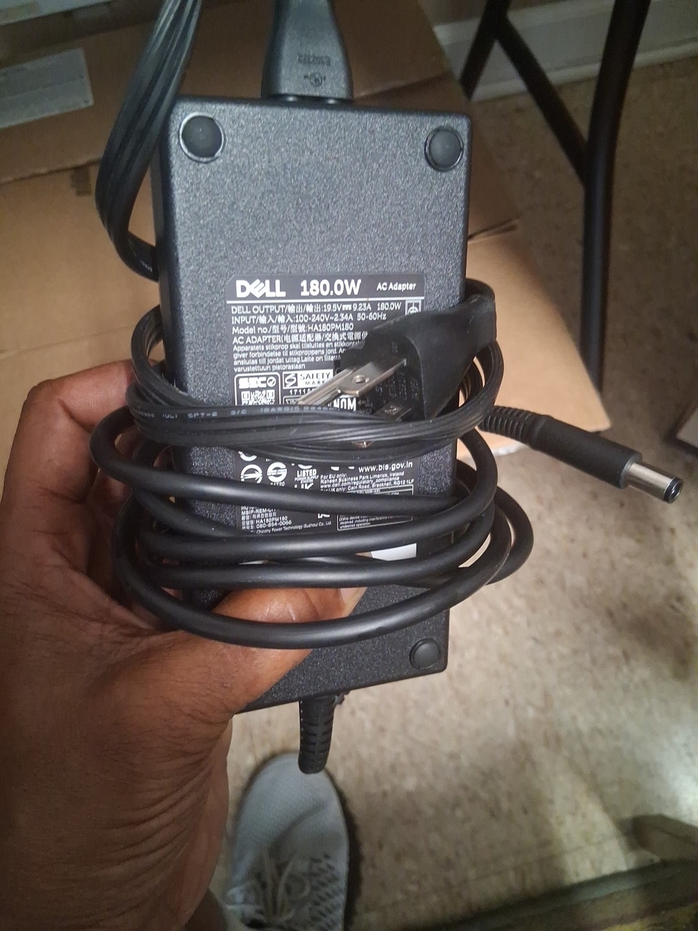 Dell 180W Black Laptop Power Adapter with Integrated Cable